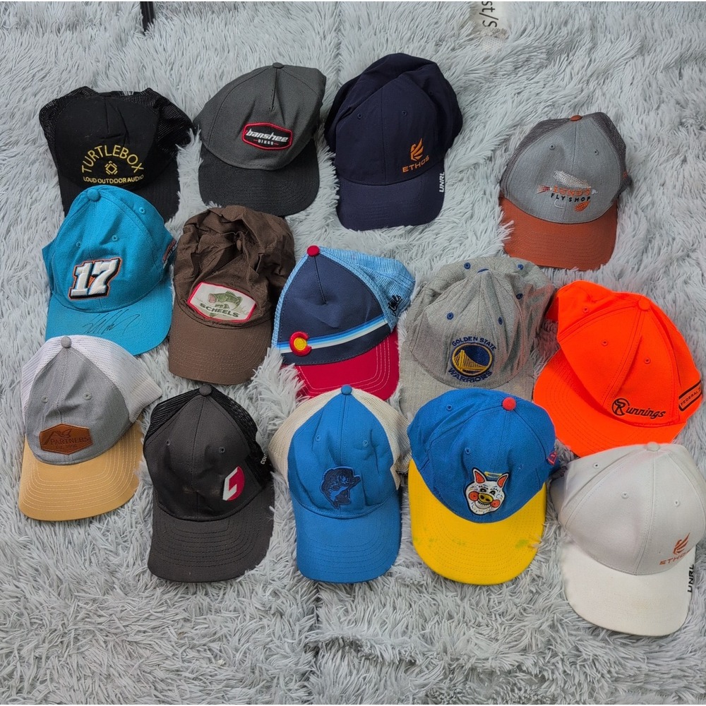 Lot of 14 Ball Caps & Trucker Hats - Assorted & Mixed Condition Sports Fishing